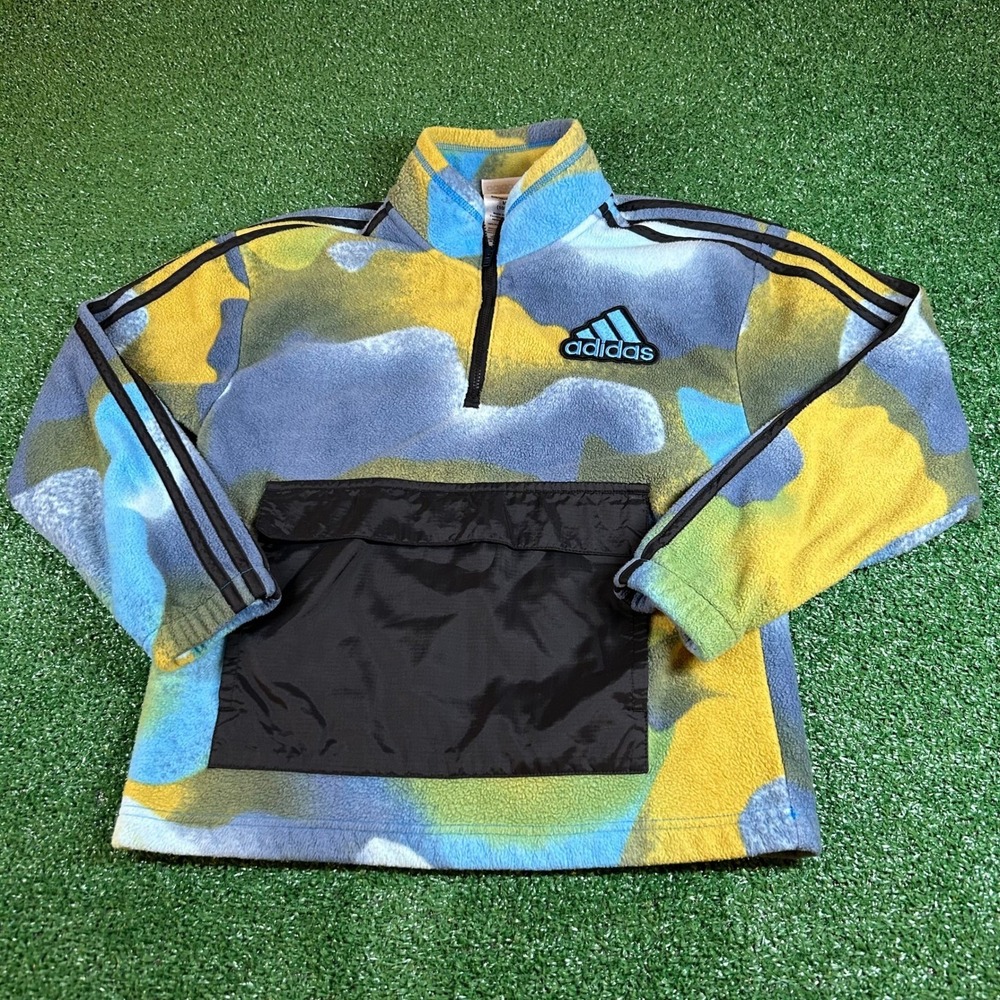 Adidas‎ Fleece Quarter Zip Pullover Kids Medium 10/12 Multicolor Camo Pouch